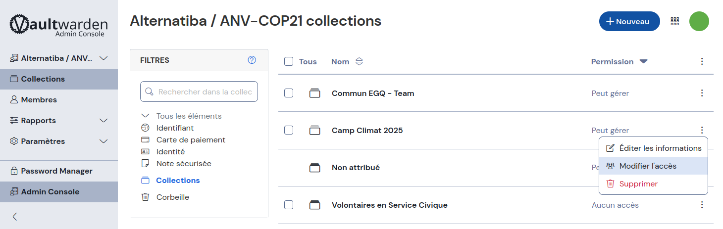 Accès d'une collection