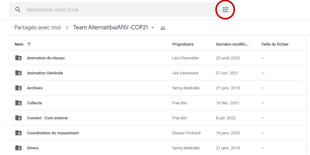 Bouton de recherche avancée