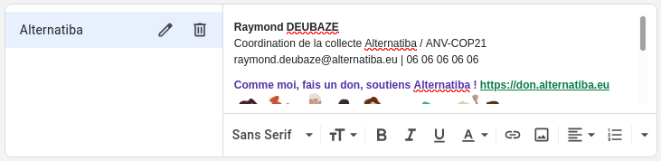 Paramètres Gmail : coller la signature copiée