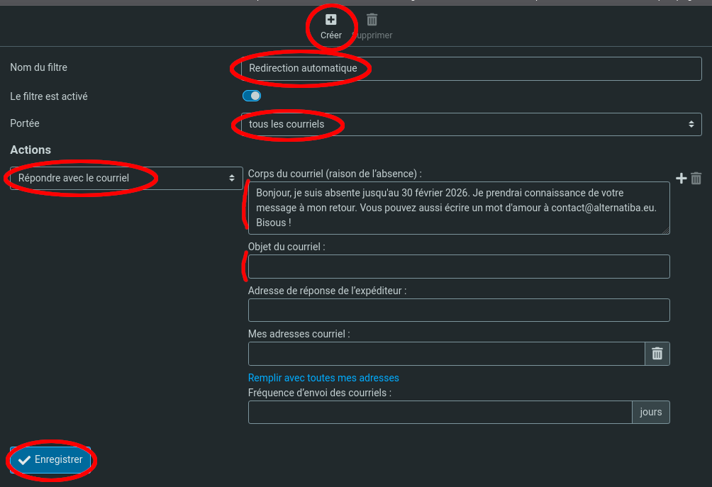 Exemple de réponse automatique