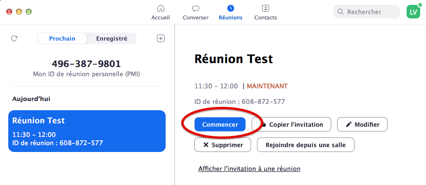 Commencer une réunion